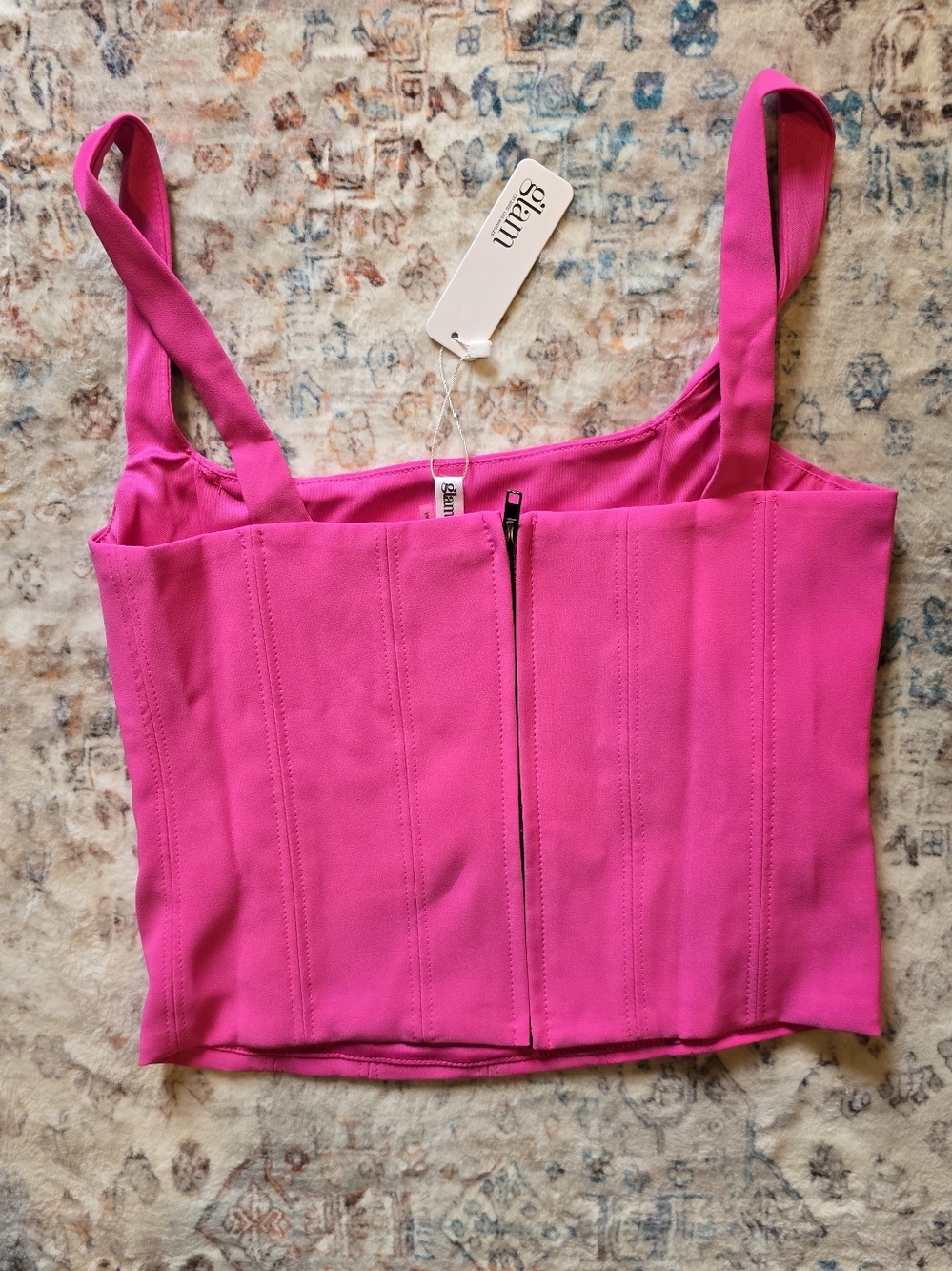 Glam Los Angeles hot pink structured corset style tank top Size M NWT - Picture 6 of 6